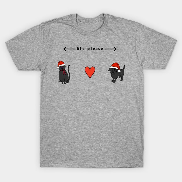 Cats and Dogs Social Distancing at Christmas T-Shirt by ellenhenryart